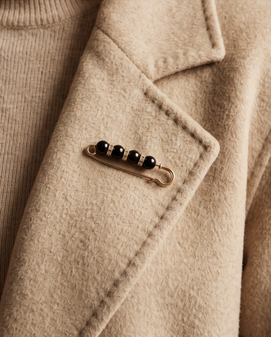 Black Pearly Pinned Brooch