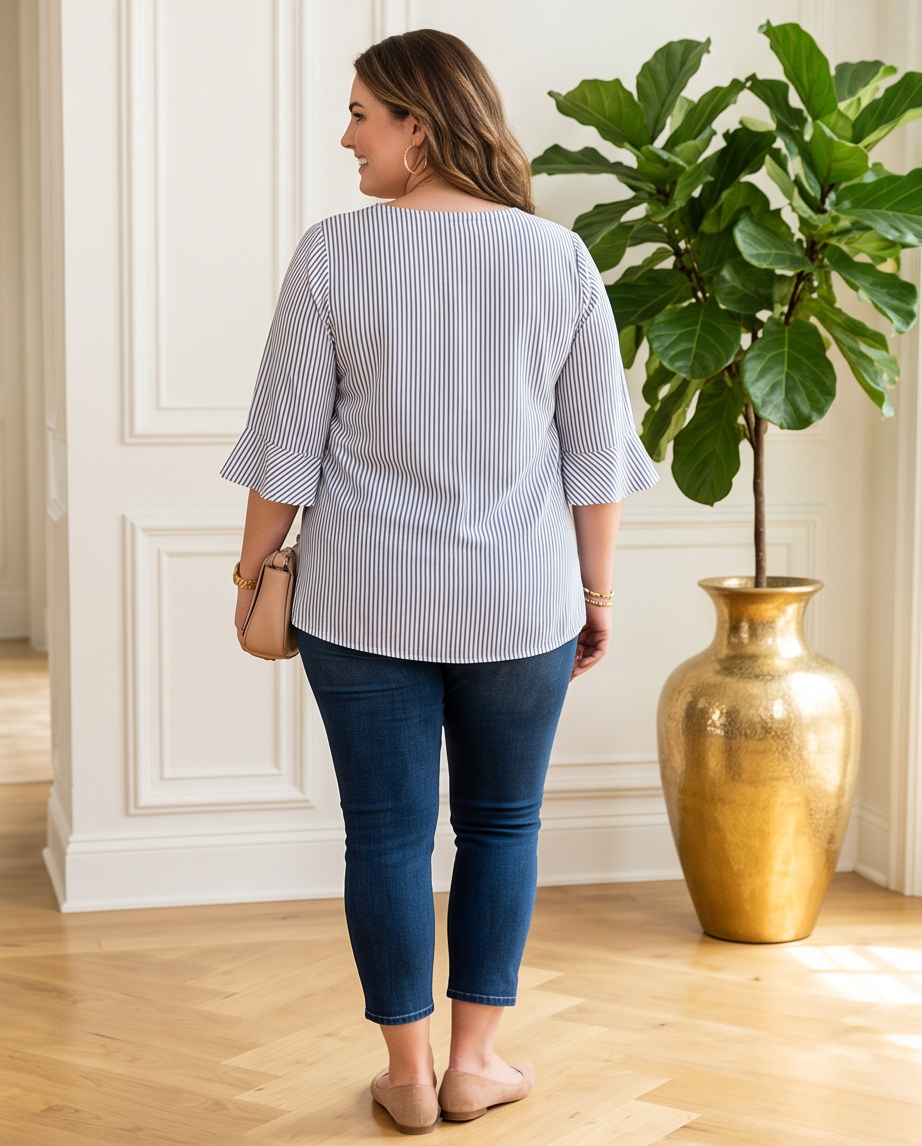 Plus Size Knot Front Ruffle Sleeve Top