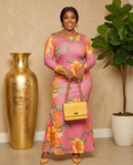 Plus Size Pink Sunflower Mermaid Maxi Dress