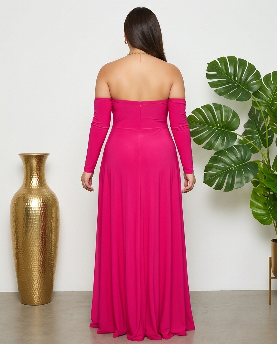 Plus Size Pink Sassy High Slit Dress