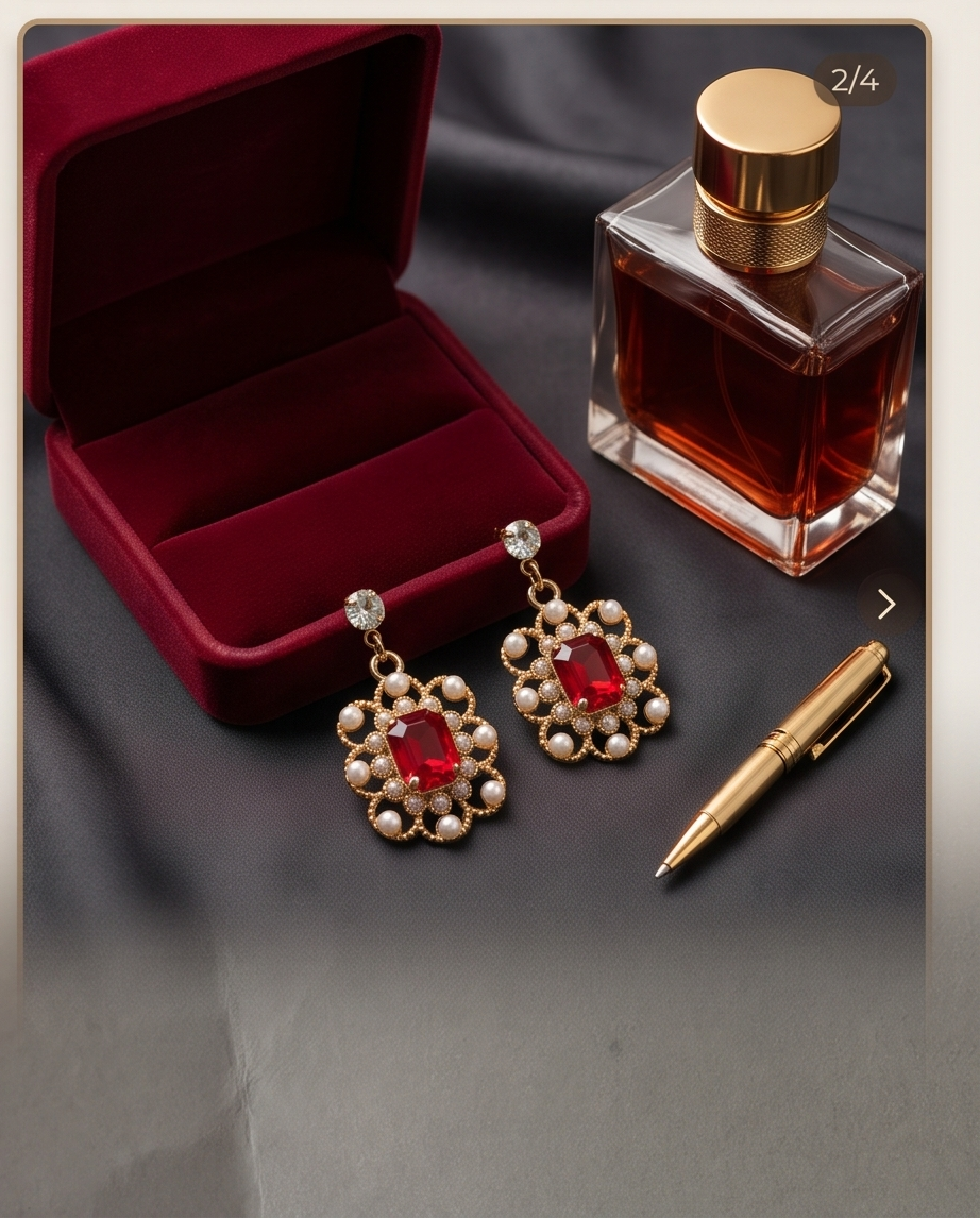 Red Diamond With Pearl Earrings