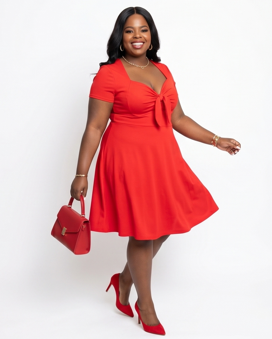 Plus Size Red Knot Front Skater Dress