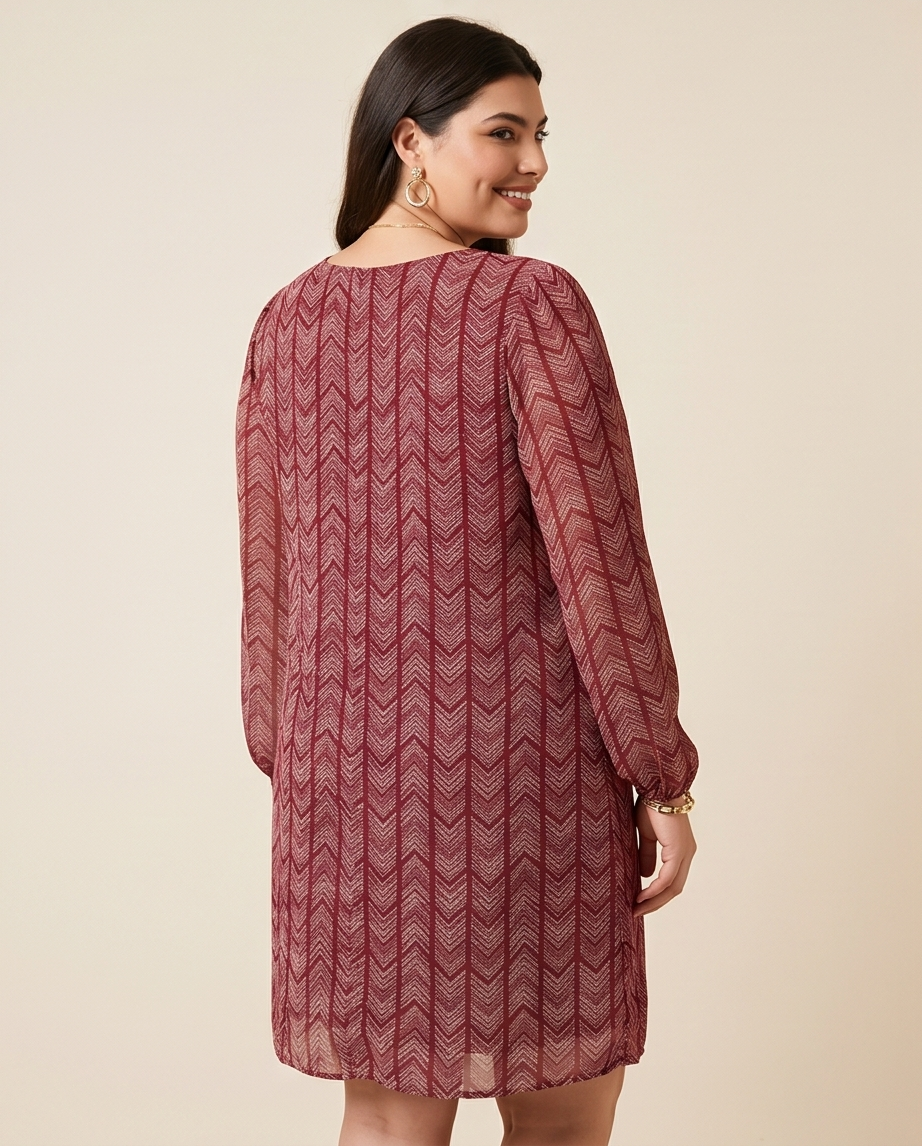 Plus Size Long Sleeve Burgundy Shirt Dress