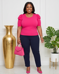 Plus Size Pink Gathered Sleeve Top