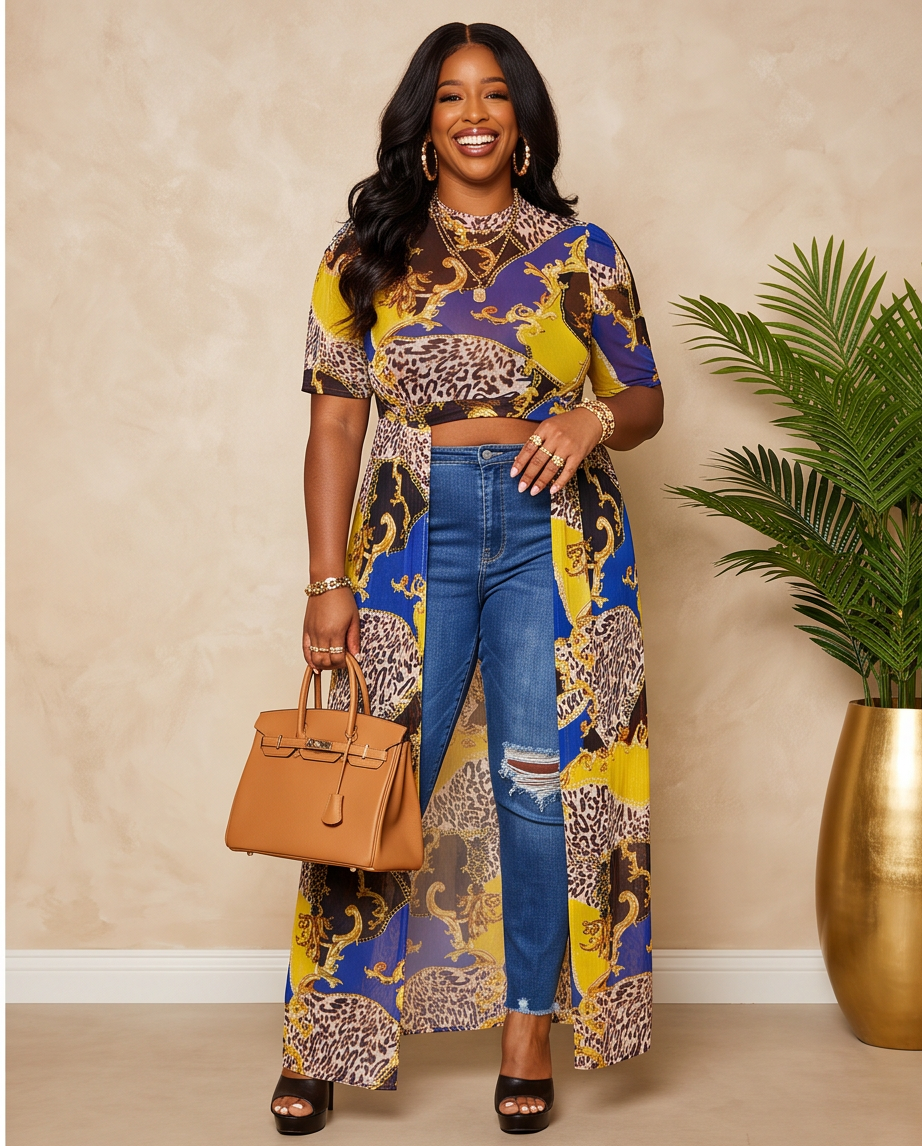 Plus Size Blue Animal Print Top