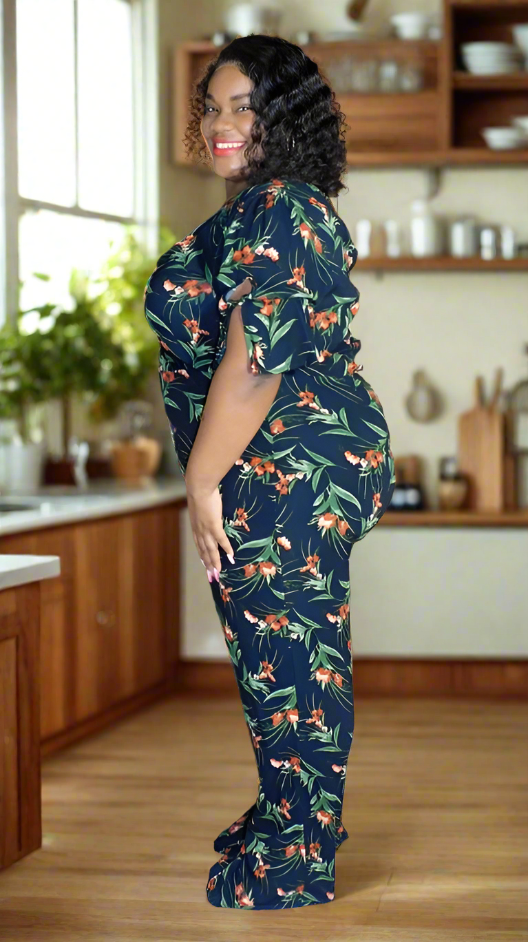 Plus Size Black Floral Jumpsuit - 4479P