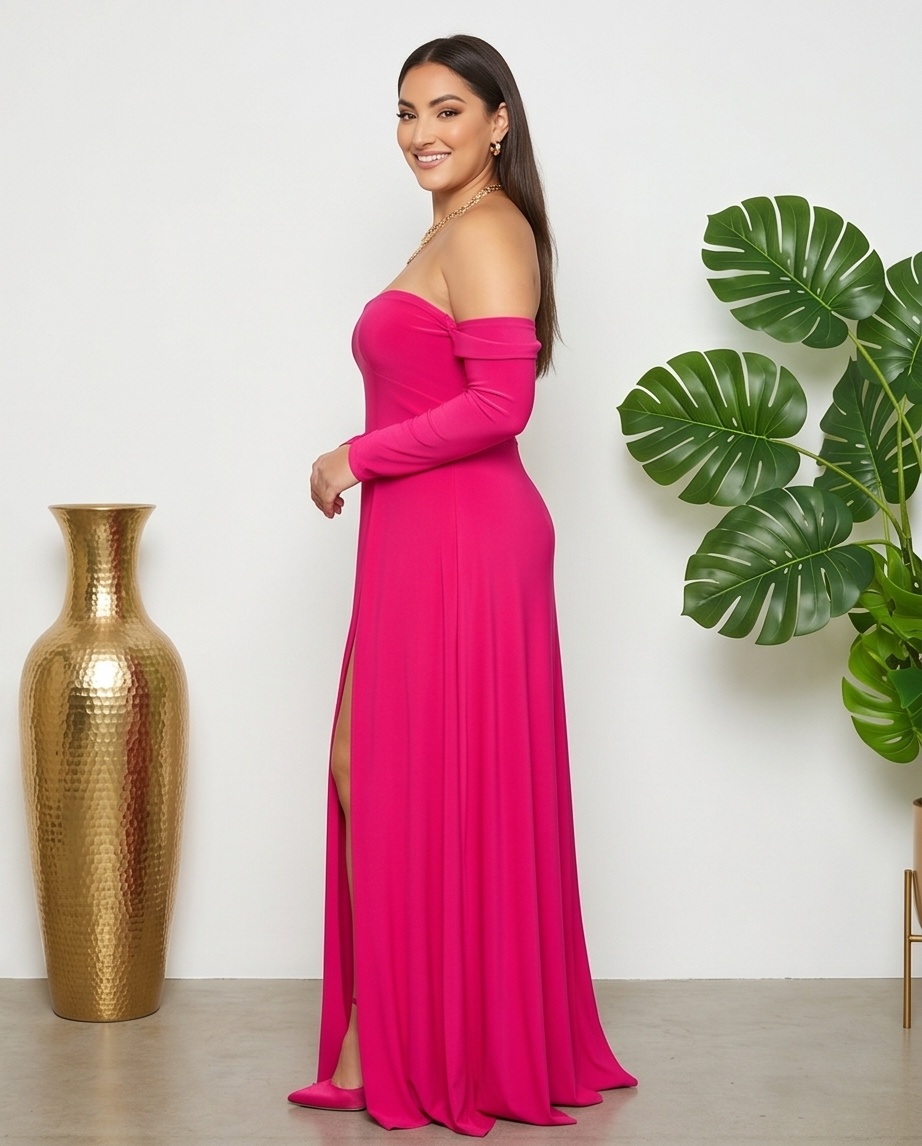 Plus Size Pink Sassy High Slit Dress