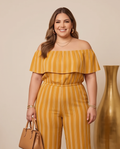 Plus Size Mustard Striped Jumpsuit