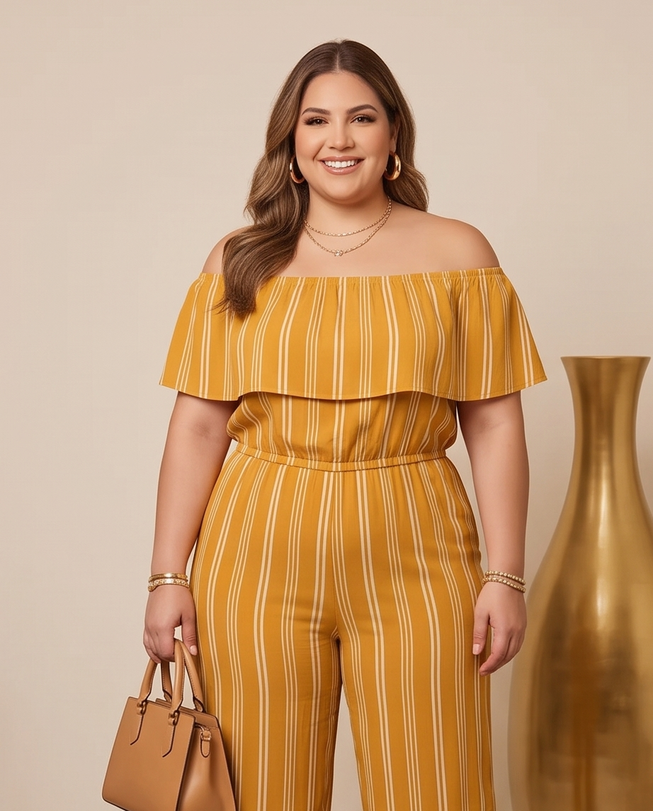 Plus Size Mustard Striped Jumpsuit