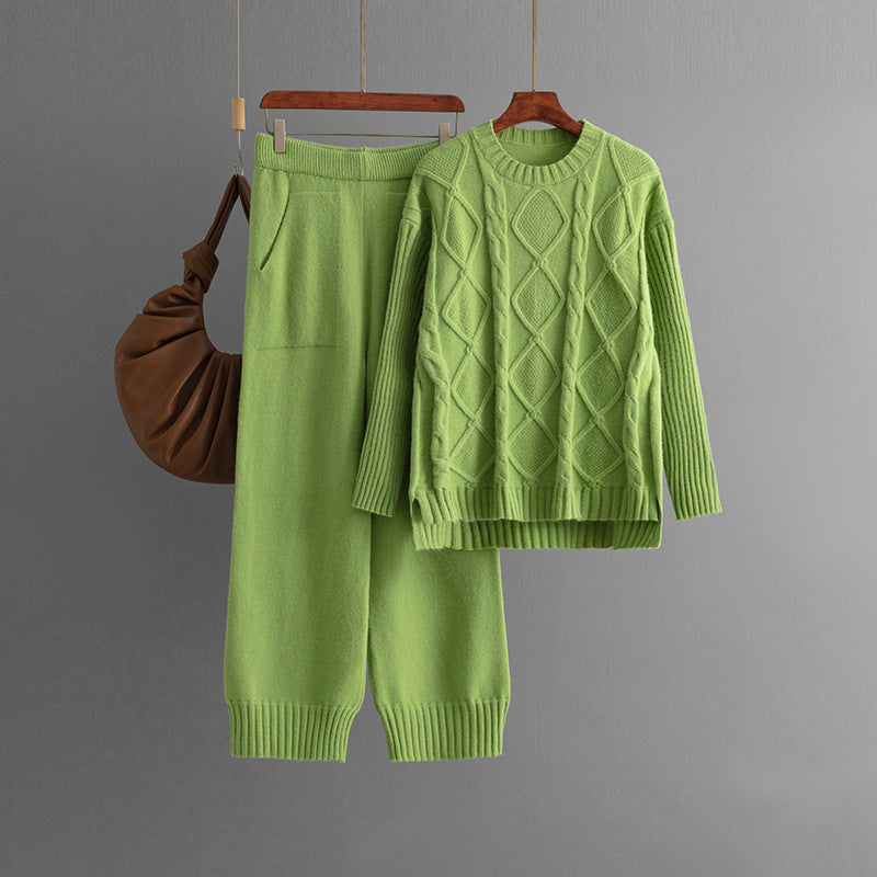 Plus Size Women's Clothing Cable-knit Pullover Sweater Suit