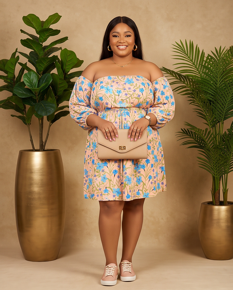 Plus Size Floral Off Shoulder Dress