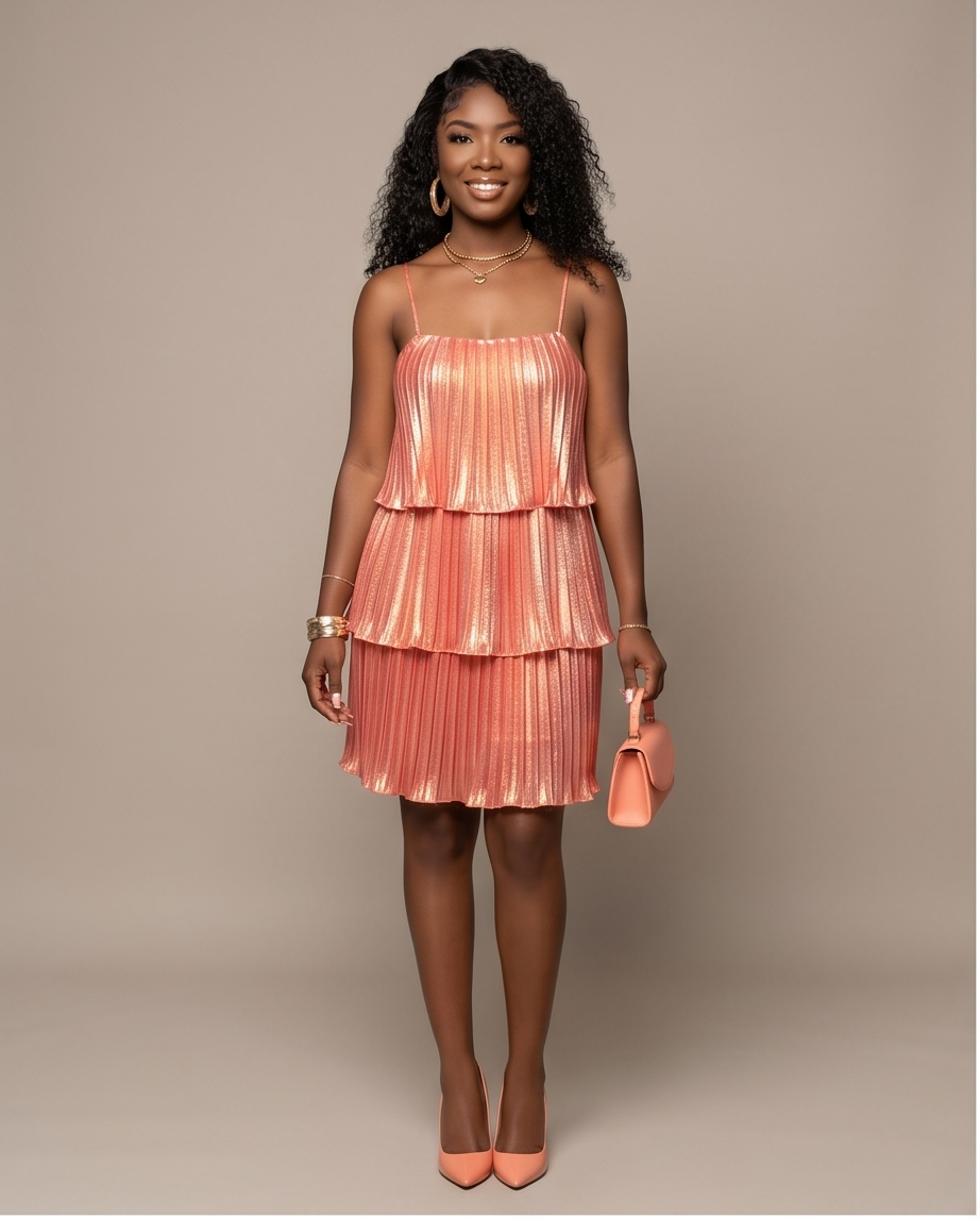 Pink Metallic Tiered Dress
