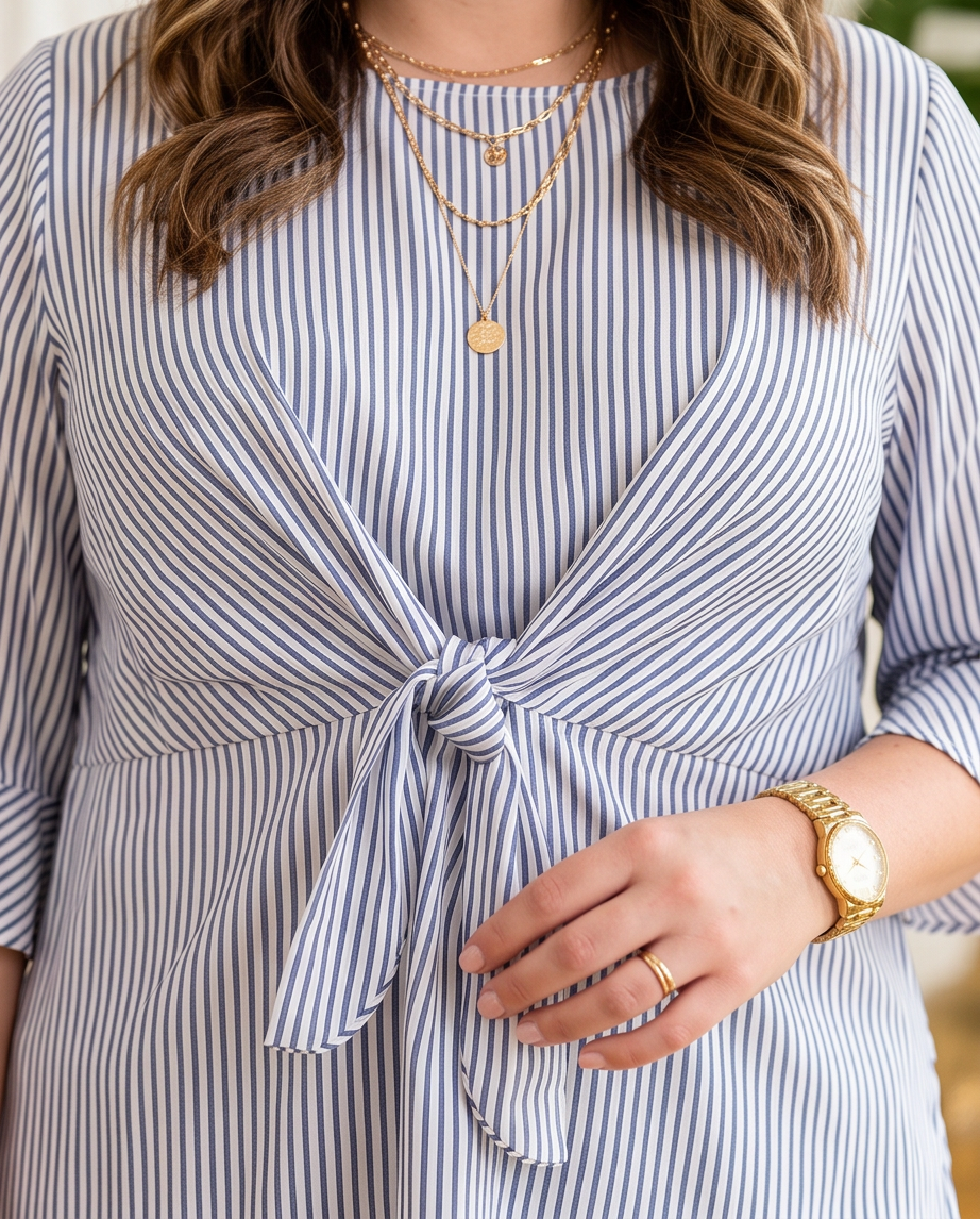 Plus Size Knot Front Ruffle Sleeve Top