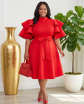 Plus Size Red Extravagant Sleeve Dress