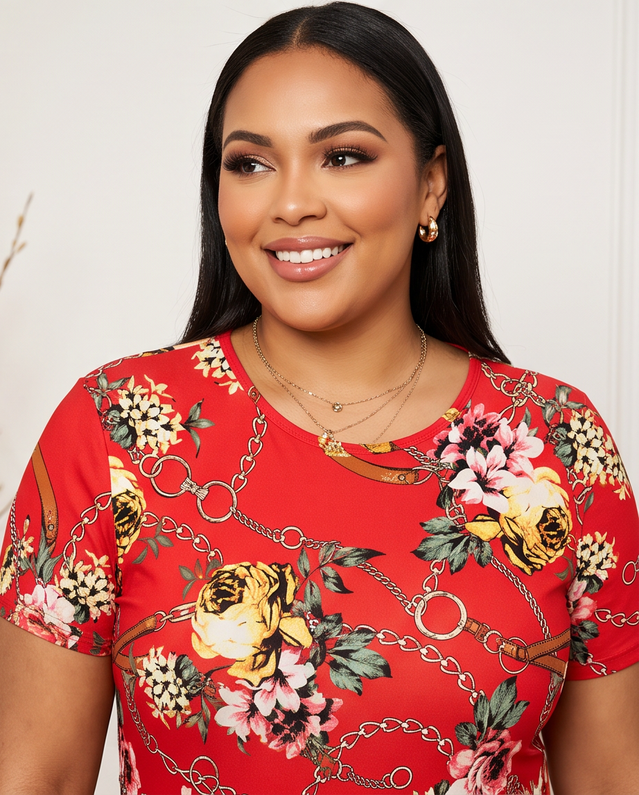 Plus Size Chain Link Red Bodysuit
