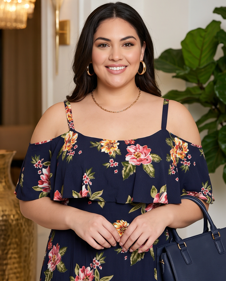 Plus Size Floral Navy Skater Dress