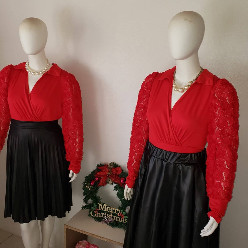 Plus Size Red Rose Print Bodysuit - 1318