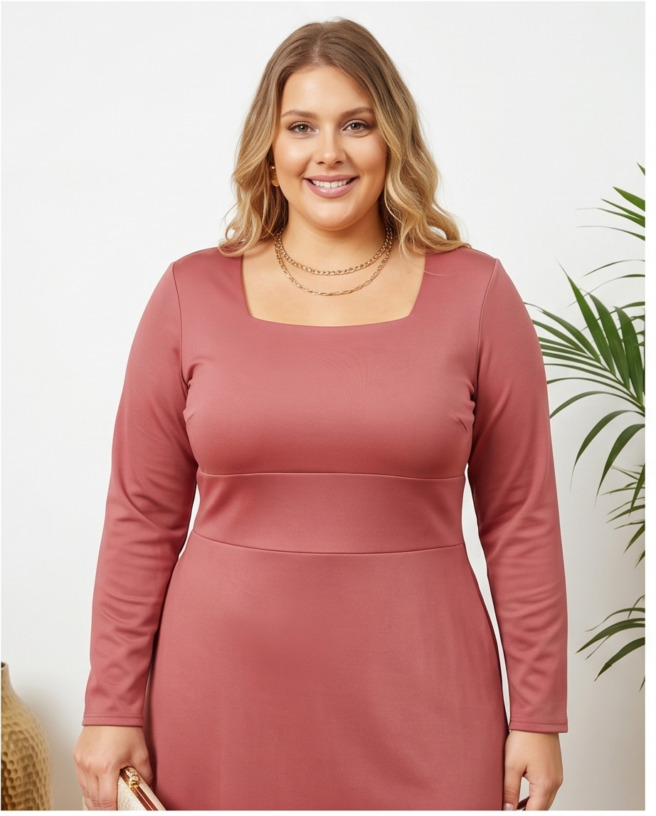 Plus Size Mauve Square Neck Maxi Dress
