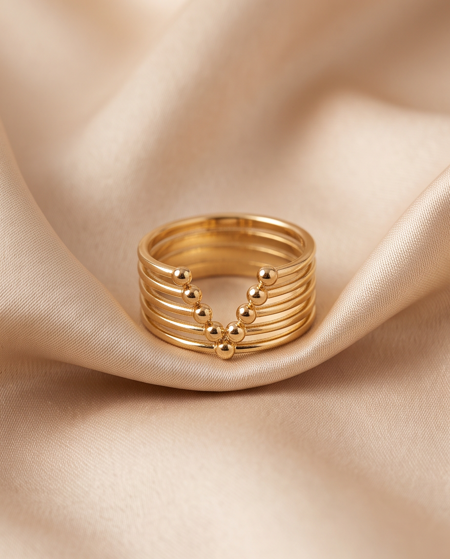 Stainless Steel Gold Pyramid Ring