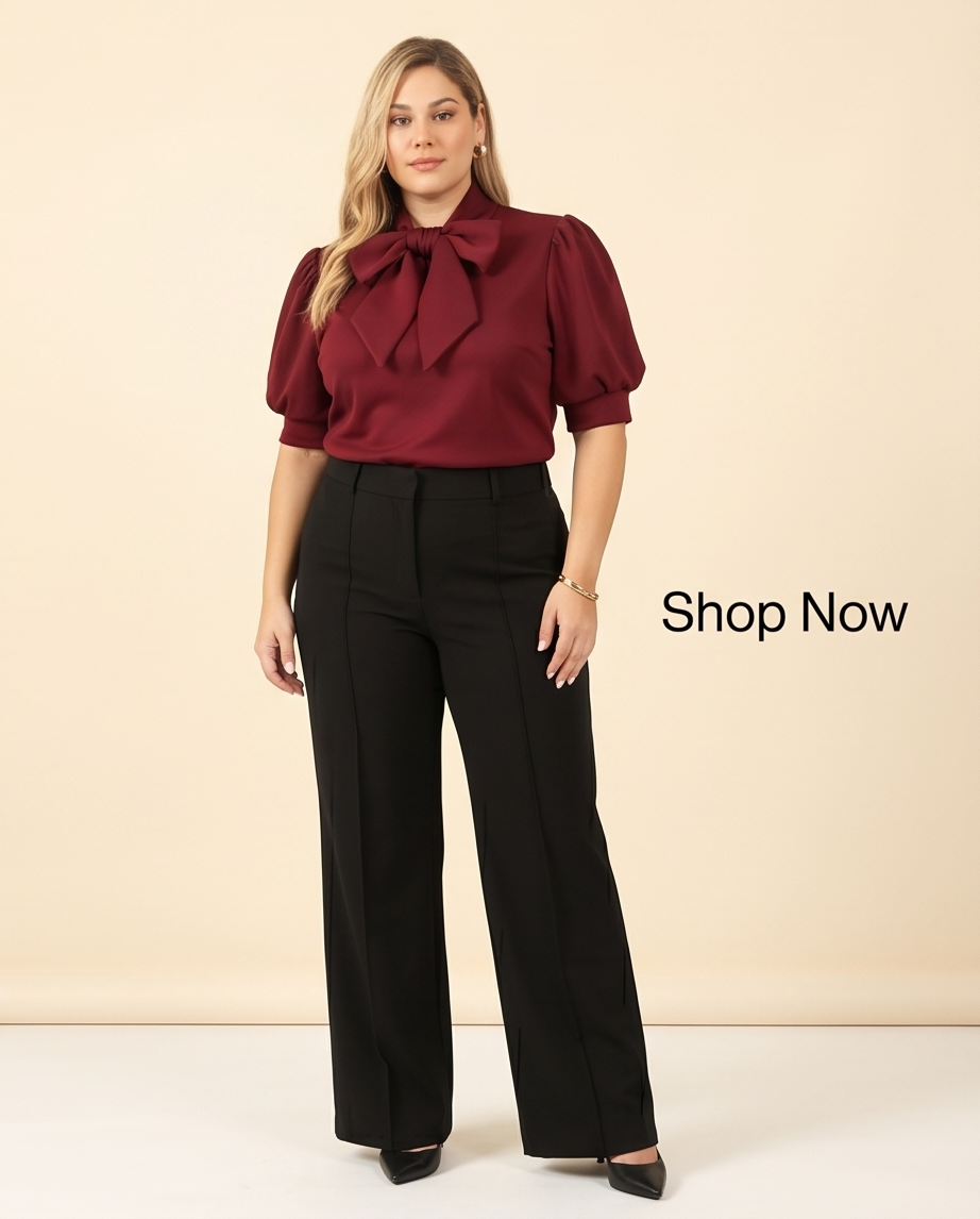 Extra Plus Burgundy Tie Neck Peplum Top