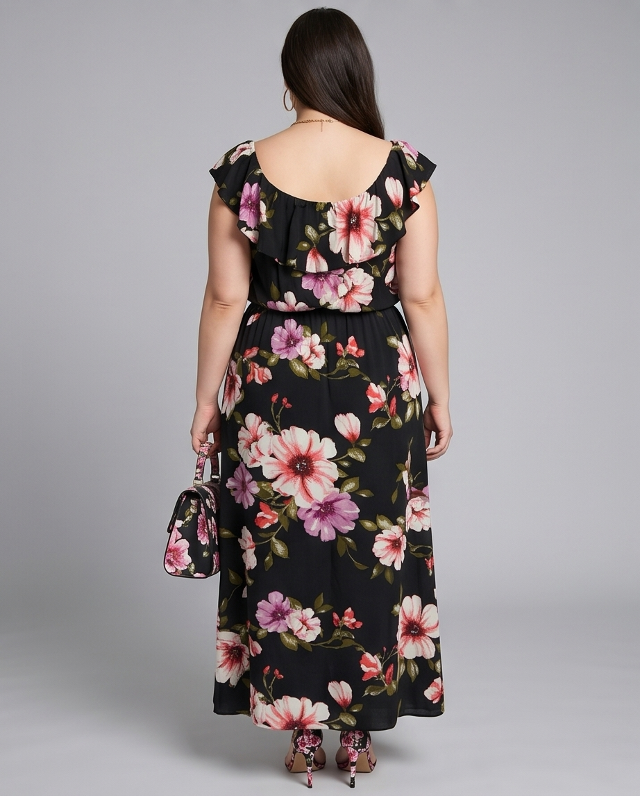 Plus Size Floral Ruffle Detail Dress