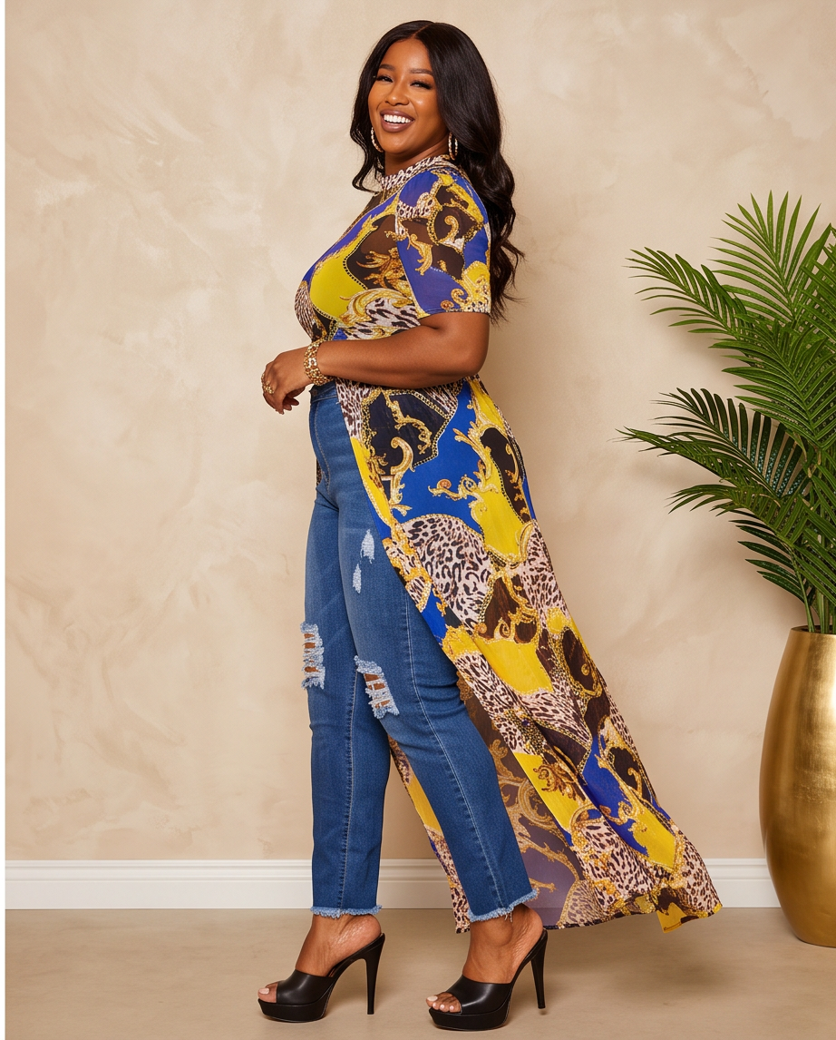 Plus Size Blue Animal Print Top