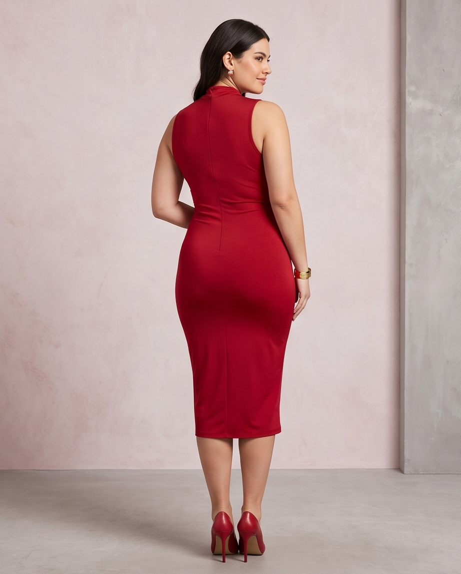 Red Side Cinched Body-con Dress