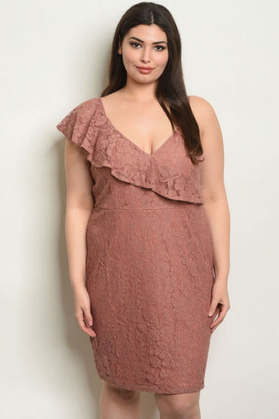 Plus Size Brown Lace Dress - 1034