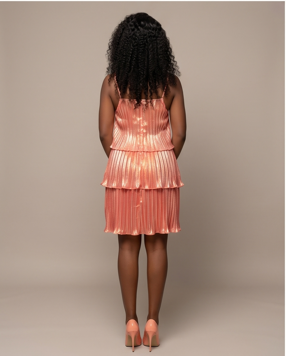 Pink Metallic Tiered Dress
