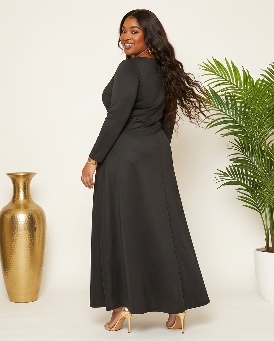 Plus Size Black Square Neck Maxi Dress