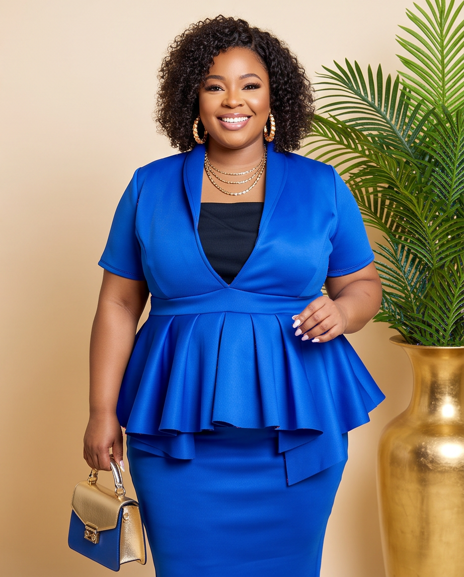 Plus Size Royal Blue Peplum Midi Dress