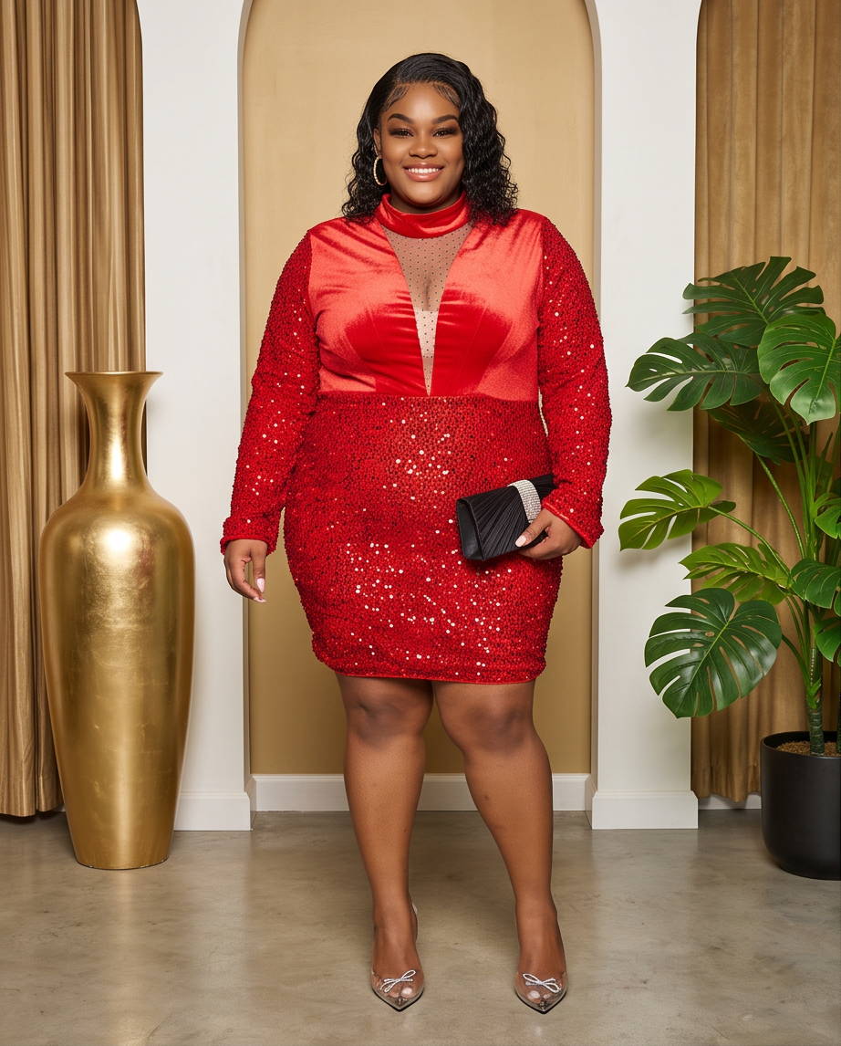 Red Holiday Velvet Sparkles Dress