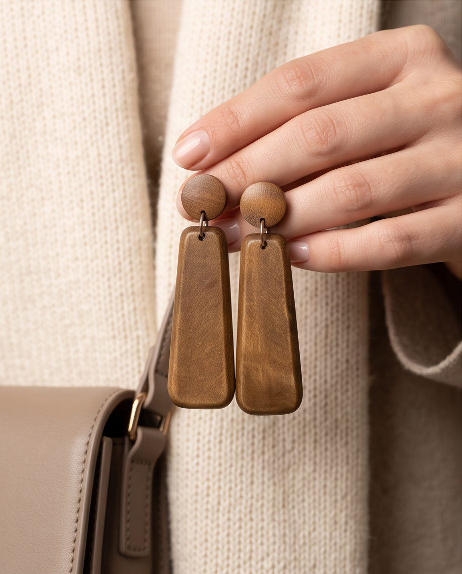 Brown Drop Wooden Earring
