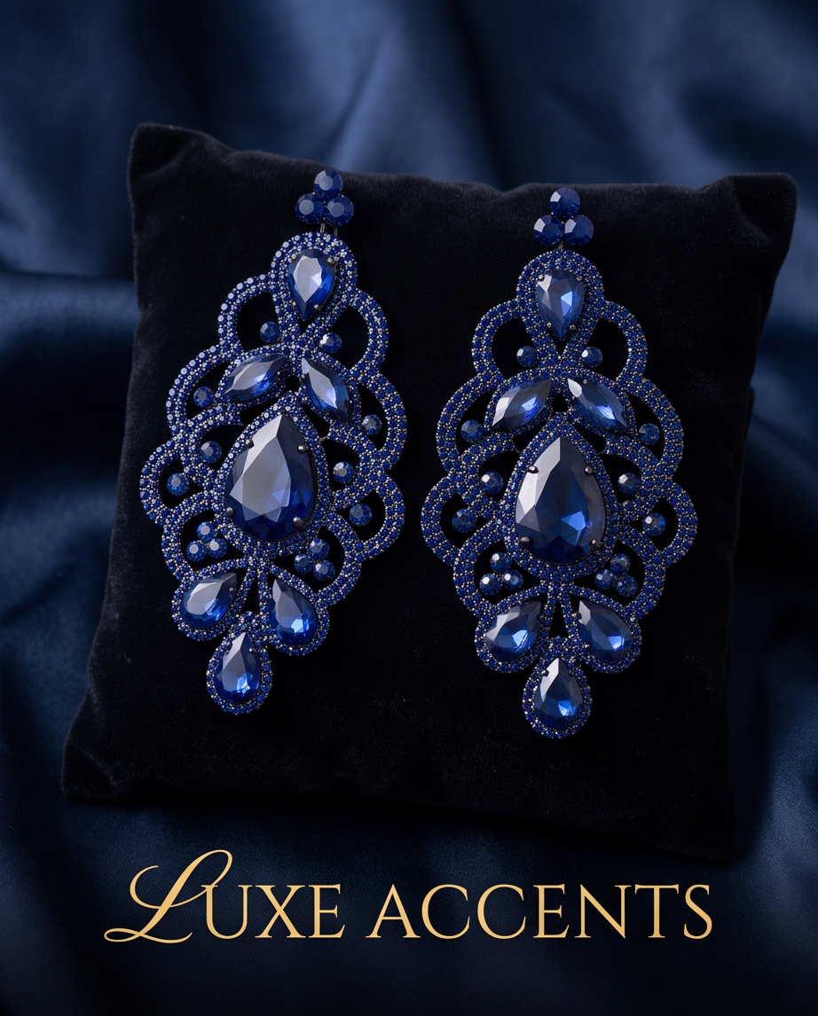 Luxe Navy Blue Long Earrings