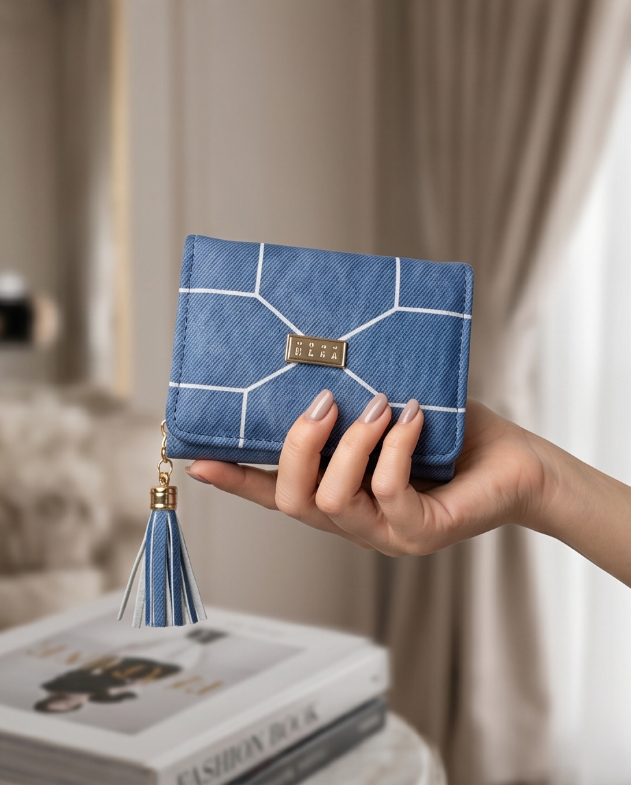 Geometric Blue Tassel Wallet