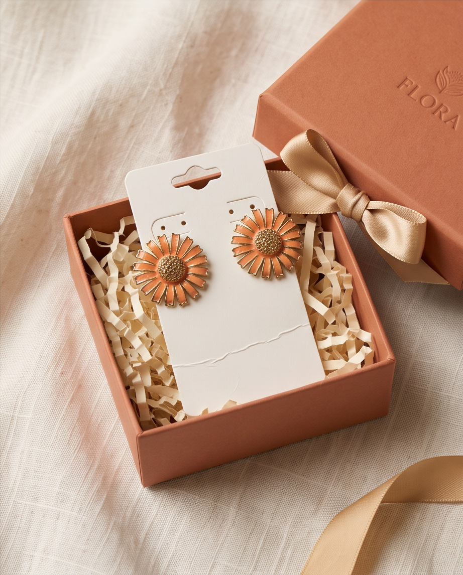 Orange Sunflower Clip On Earring