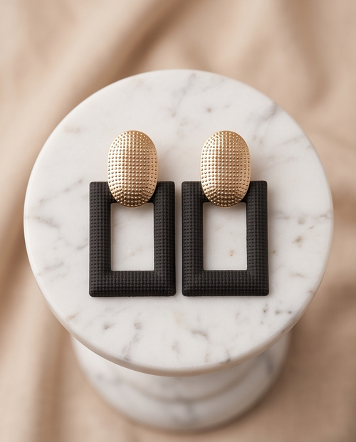Gold And Black Boxy Earrings