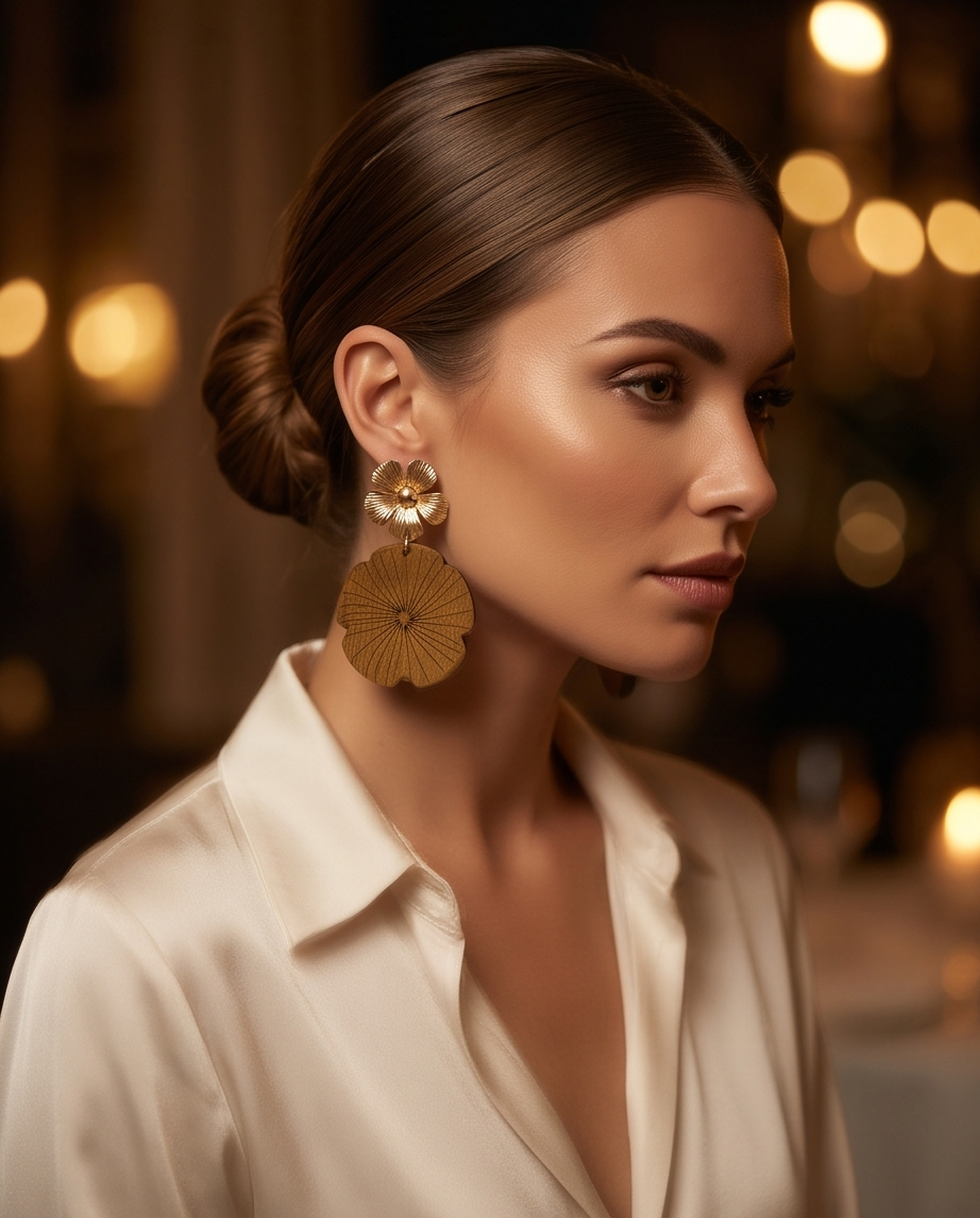 Gold Flower Pattern Earrings