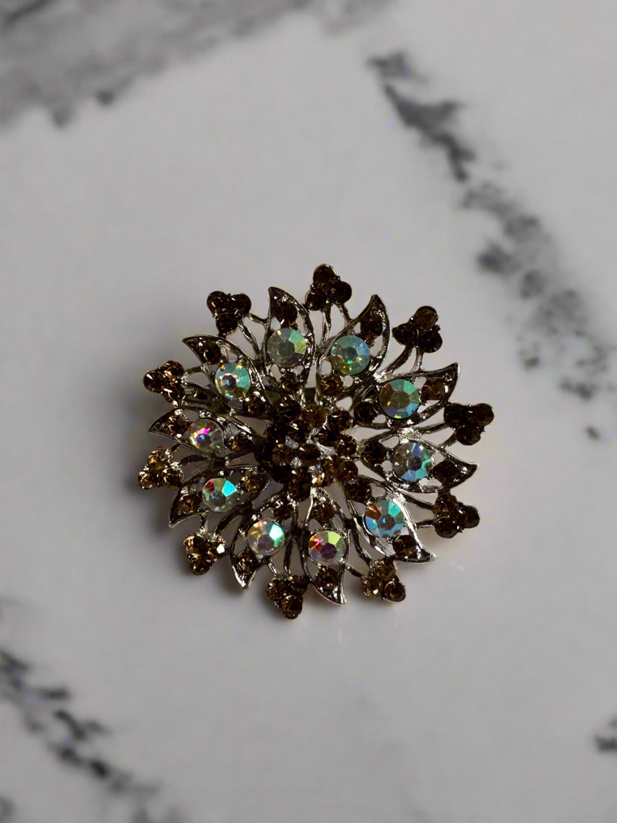 Silver and Gold Bedazzled Brooch - 6947865447851
