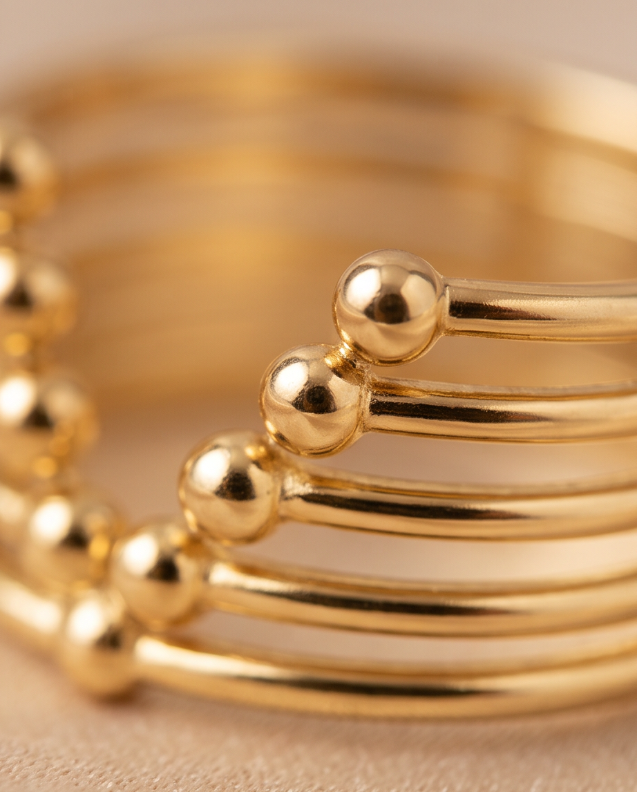 Stainless Steel Gold Pyramid Ring