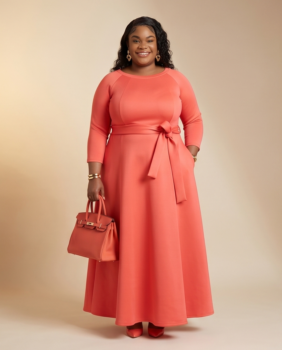 Plus Size Coral Wrap Maxi Dress