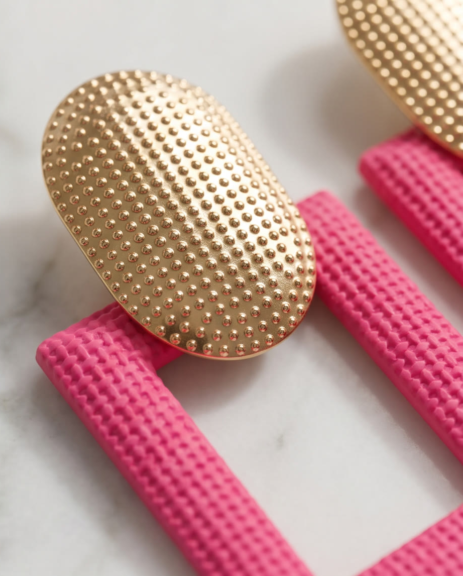 Gold And Pink Boxy Earrings