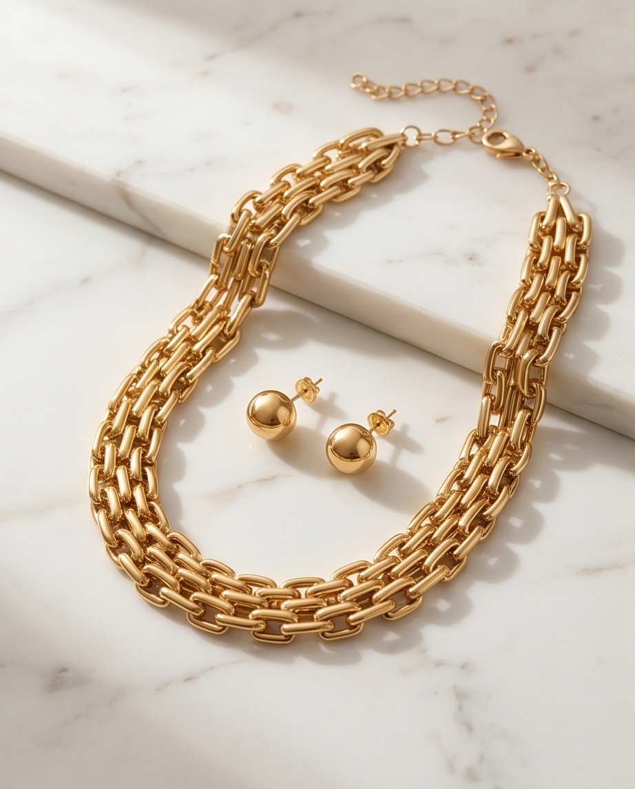 Gold Linkage Necklace Set