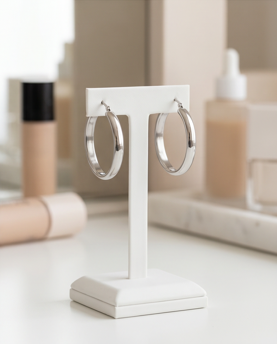 Silver Stainless Steel Wide Hoop Earrings