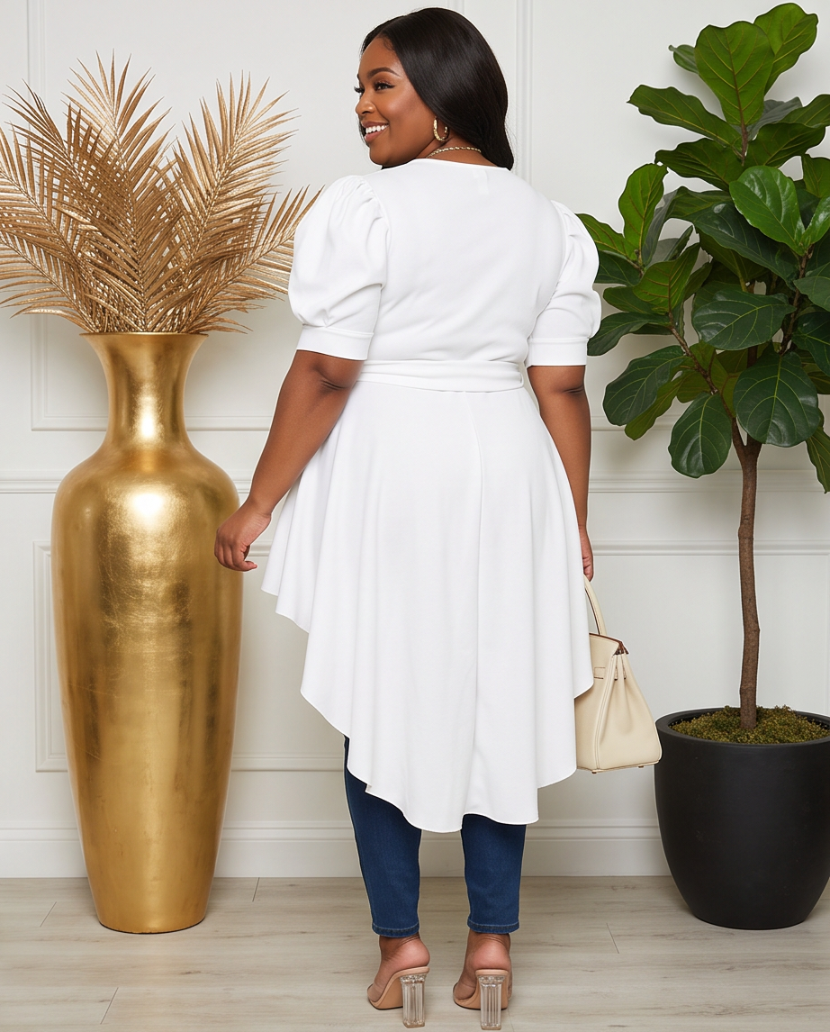 Plus Size White High Low Top