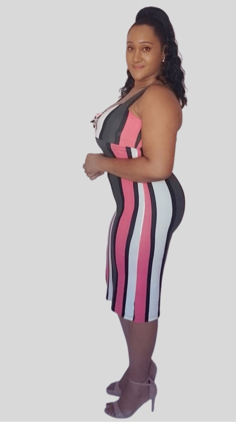 Blush Multi Striped Tie Front Dress - 1119