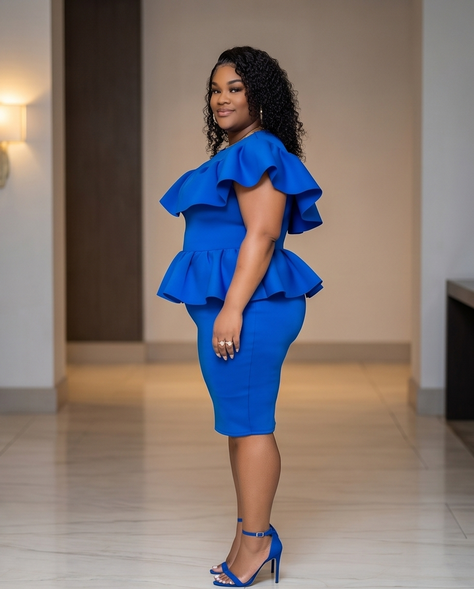 Plus Size Blue Ruffle Dress