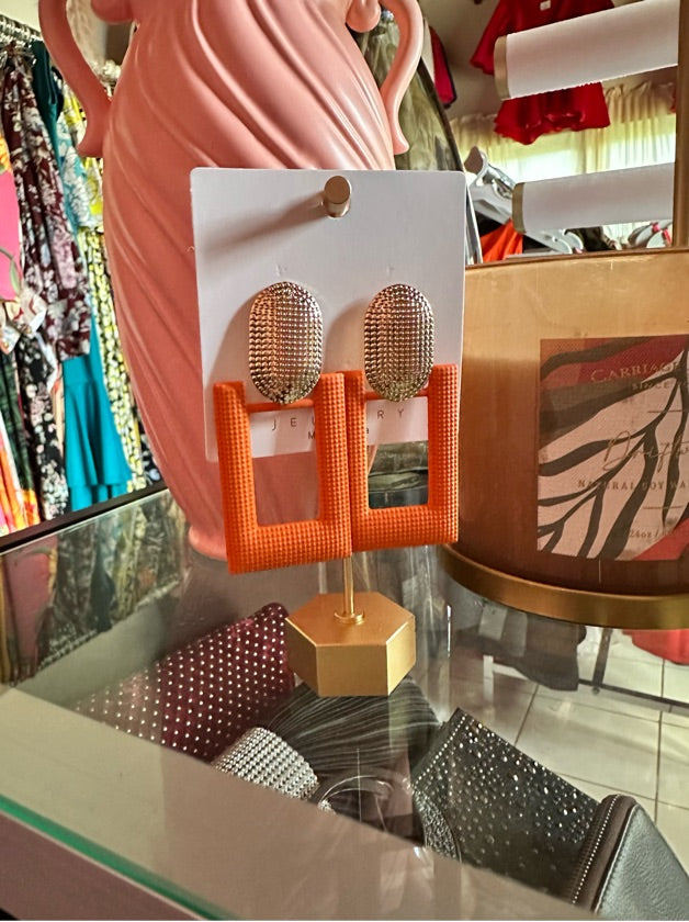 Gold And Orange Boxy Earring - 1485