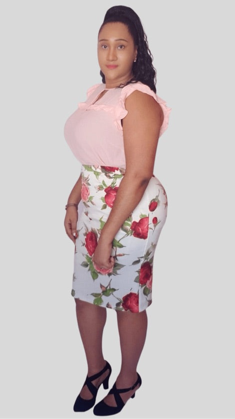 Plus Size Rose Print Skirt - 170