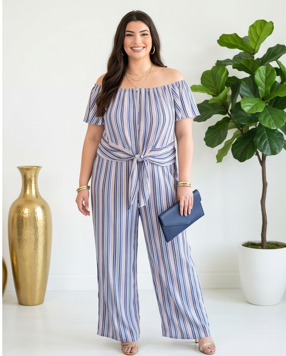 Plus Size Striped Pant Set